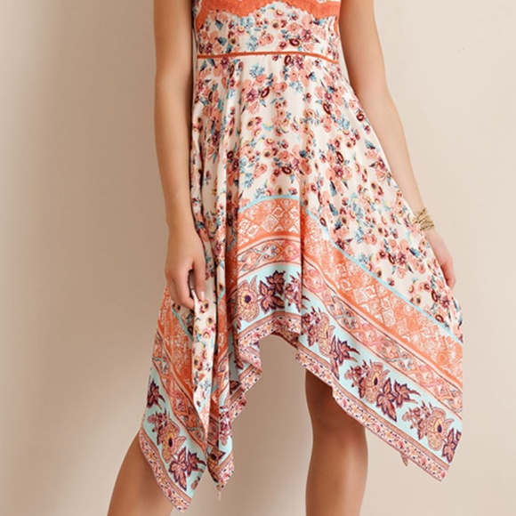 Peach Floral Print Handkerchief Dress - Picture 2 of 8